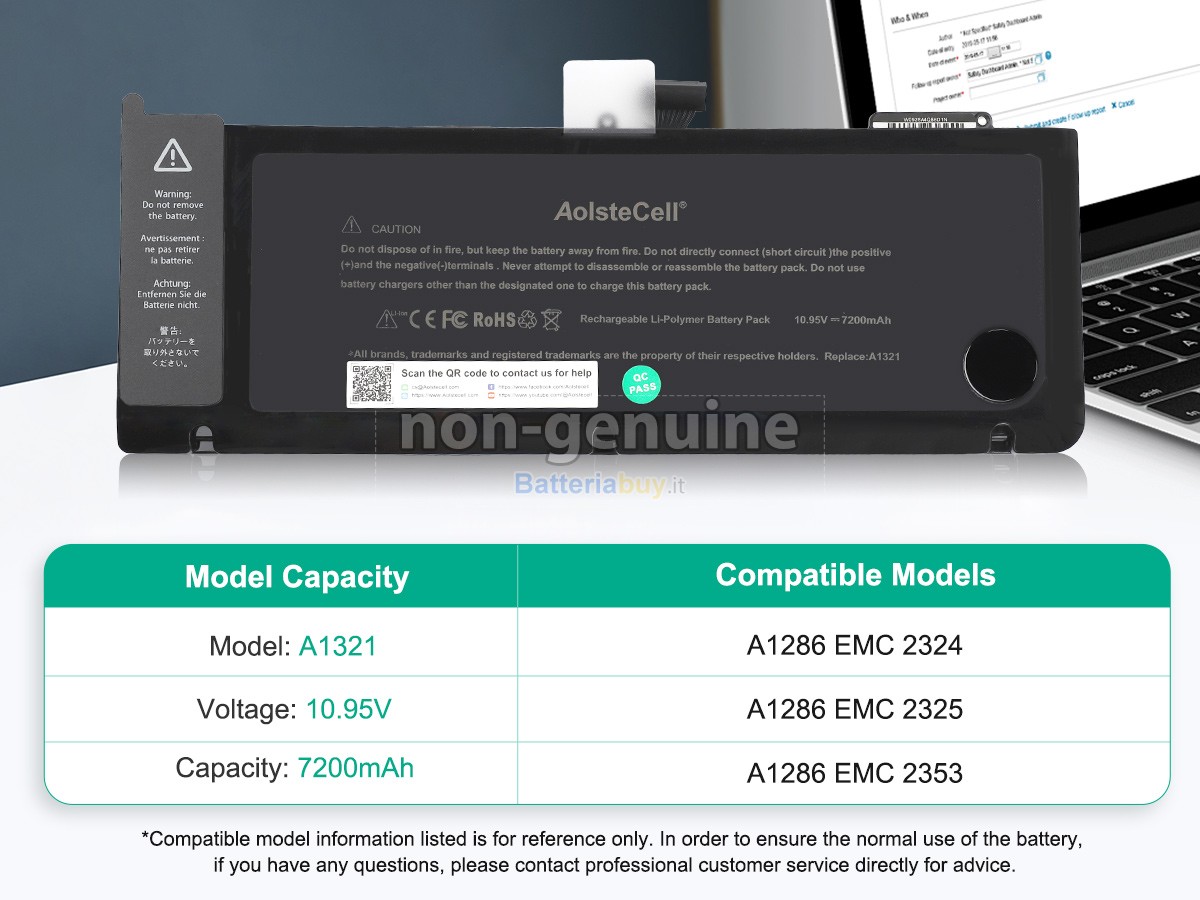 Batteria per Apple MacBook Pro Core 2 DUO 3.06GHZ 15.4 inch A1286(EMC 2325*)