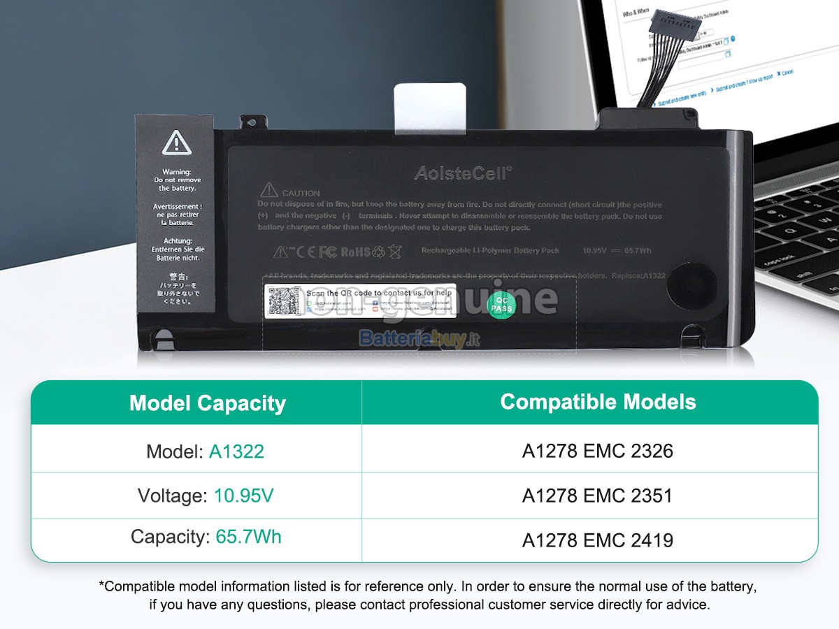 Batteria per Apple A1278 EMC 2326